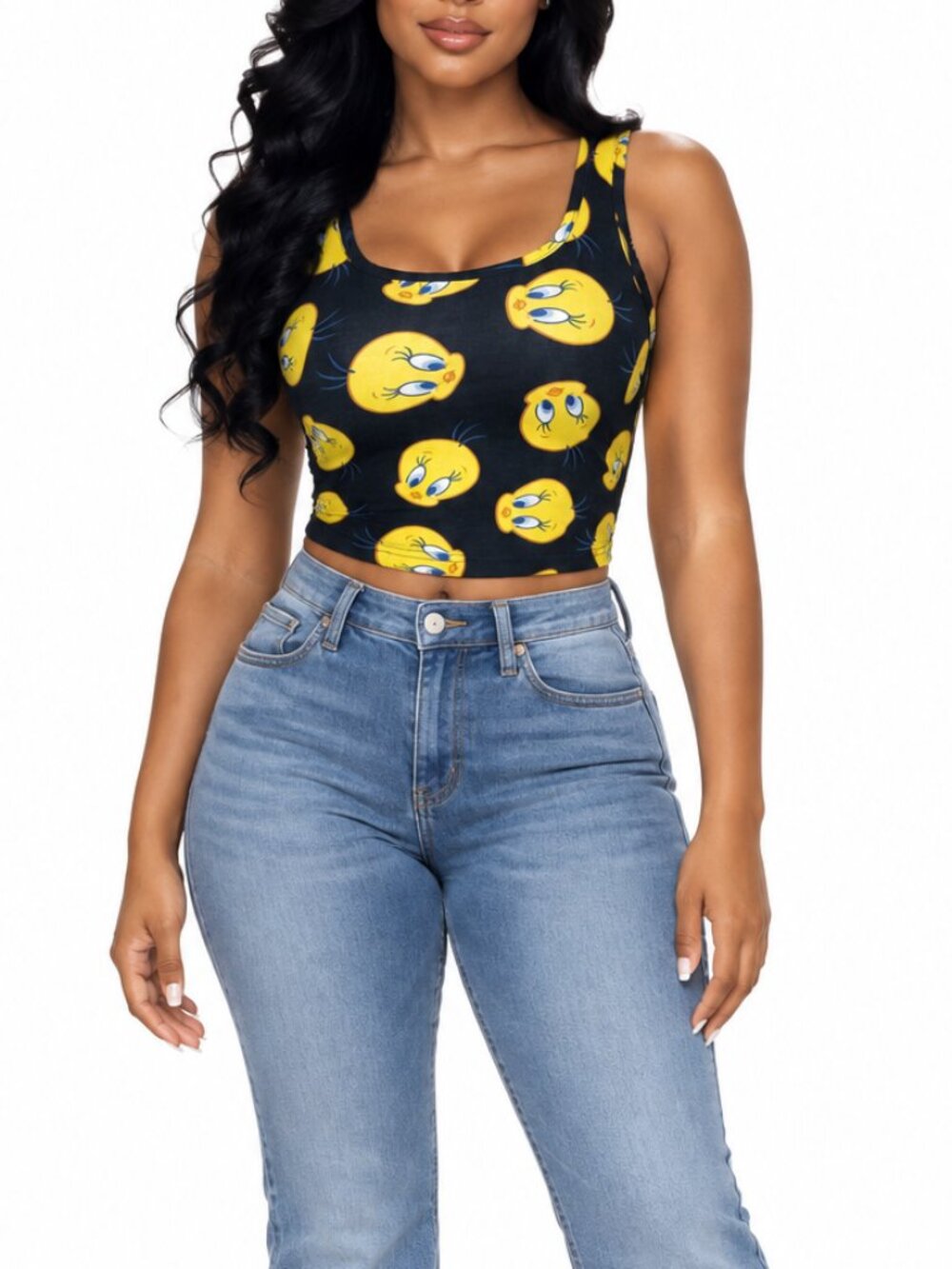 H&M Divided Tweety Bird All Over Print Ribbed Crop Tank Top Y2K Cyber Grunge M